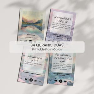 34 tarjetas de duas coránicas, tarjetas de duas islámicas, duas islámicas imprimibles, tarjetas de oración musulmanas, duas del Corán, regalos para el Eid de Ramadán