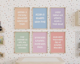 Set of 6 Colorful Islamic Wall Art, Nursery Room Decor, Muslim Kids Affirmation Poster, Motivational Islam Classroom Print, Digital Download