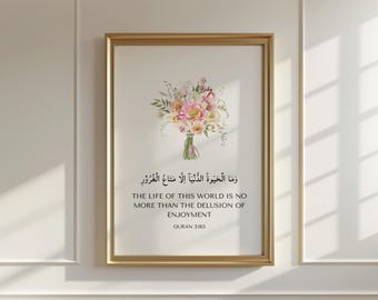 Citazione del Corano 3:185 Arte murale islamica, stampe di versetti del Corano, download digitale, decorazioni per la casa islamiche, poster con citazioni islamiche, regali arabi per musulmani