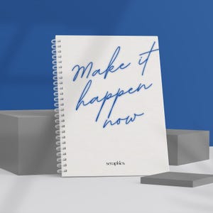 Minimalistic Cover - Lined notebook - Spiral Notebook - Wired Notebook - Blue - Simple - White - Soft Cover - Log - Diary
