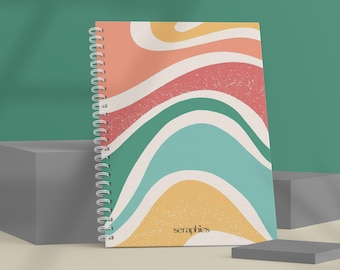 Retro Lined Notebook: Spiral Bound Journal - Pink Sky Design