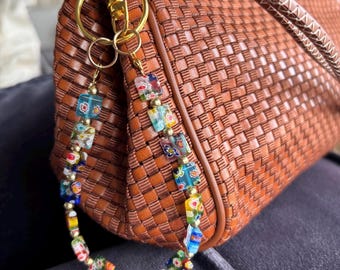 Bag Charm Keychains with Floral Glass Beads and Gold Accents, Handmade and Customizable Style & Length for Purse, Perfect for Gifts