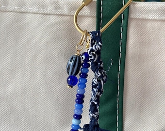 Bag Charm Keychains with Glass + Ceramic Beads, Gold Fixtures, and Bandana Accent | Handmade and Customizable | Perfect for Purse Gifts