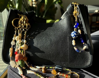 Bag Charm Keychains with Freshwater Pearls and Vibrant Glass Beads, Handmade and Customizable Style & Length, Perfect for Gifts