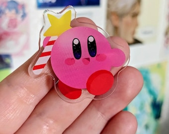 Kirby acrylic pin 1.5" with heart backing