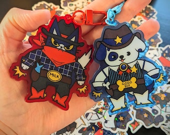 Cowboy Cat and Sheriff Dog Keychains: Kawaii Puppy and Kitty Charms