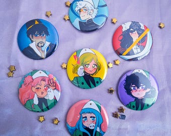 Witch Hat Atelier 58mm Metal Badges WHA Coco, Agott, Tetia, Richeh, Qifrey, Olruggio and Easthies / Brushbuddy