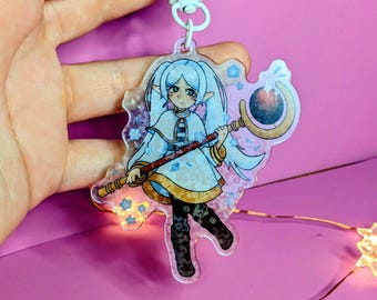 Frieren Beyond Journey's End Sakura Flowers Holographic Charm with white clasp