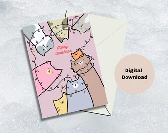 Circle of Cats Christmas Card | Printable greeting card | Festive Holiday Greeting | Xmas Card | Instant Download | | 5 x 7Card