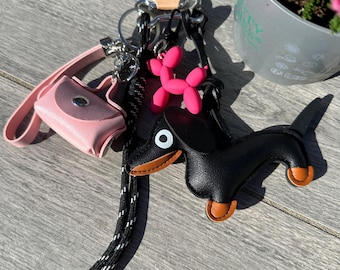 Handmade Dachshund Keychain • Faux Leather Sausage Dog Charm with Black Woven Cord • Elegant Gift for Dog Lovers & Pet Owners