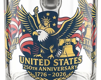 Taza de cristal conmemorativa del 250 aniversario del águila de Estados Unidos - 1776-2026
