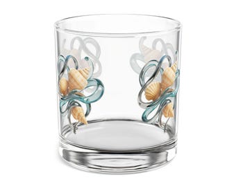 Seashell Octopus Rocks Glass, Coastal Whiskey Tumbler, Beach House Barware, Nautical Gift, Ocean Theme Glassware, Beach Wedding Decor