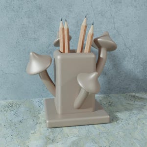 3d printing stl file pencil holder idea with mushrooms for office