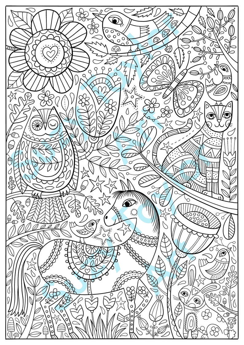 Folk Art Printable Coloring Page - Etsy UK