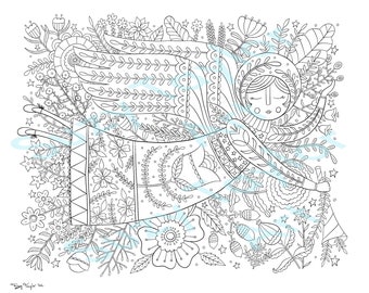 Folk art angel colouring in