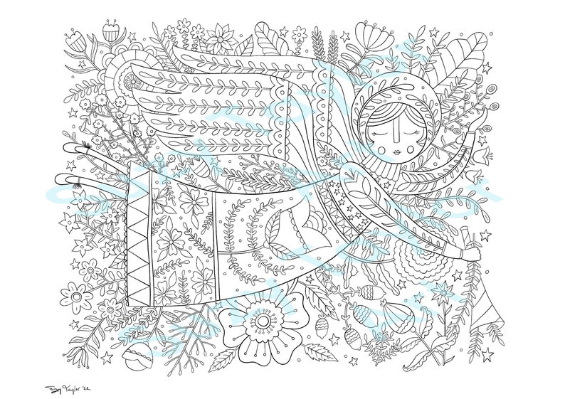 Folk art angel colouring in image 1