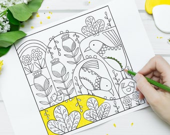 Garden Birds printable coloring page