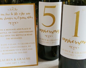 Guest Book Anniversary Wine Labels 4+ labels, 1 instructional sign..choose your colors and numbers.... Faux Gold Foil