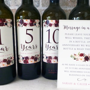 Vintage Burgundy Roses Anniversary Wine Labels: Guest Book Alternative