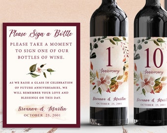 Guest Book Anniversary Wine Labels 4+ labels, 1 instructional sign..choose your colors and numbers...Autumn Love