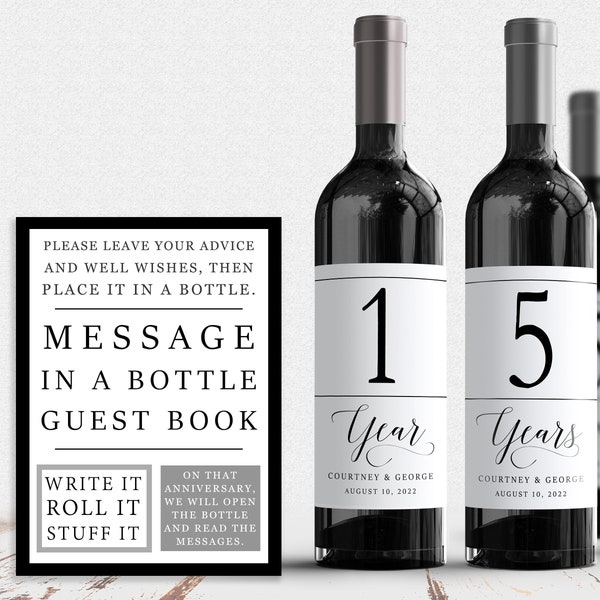 Guest Book Anniversary Wine Labels 4+ labels, 1 instructional sign..choose your colors and numbers...Modern Wine