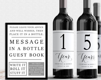 Anniversary Wine Bottle Guest Book Labels: Modern Wedding Keepsake