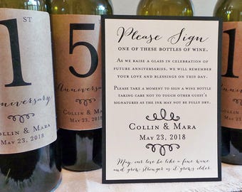 Guest Book Anniversary Wine Labels 4+ labels, 1 instructional sign..choose your colors and numbers