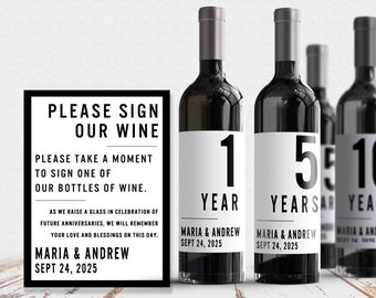 Guest Book Anniversary Wine Labels 4+ labels, 1 instructional sign..choose your colors and numbers...Contemporary