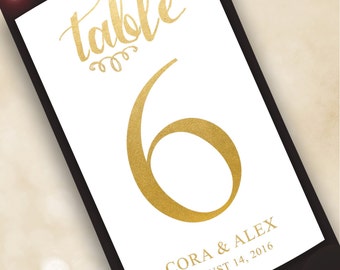 Table Number Wine Label....Faux Gold Foil