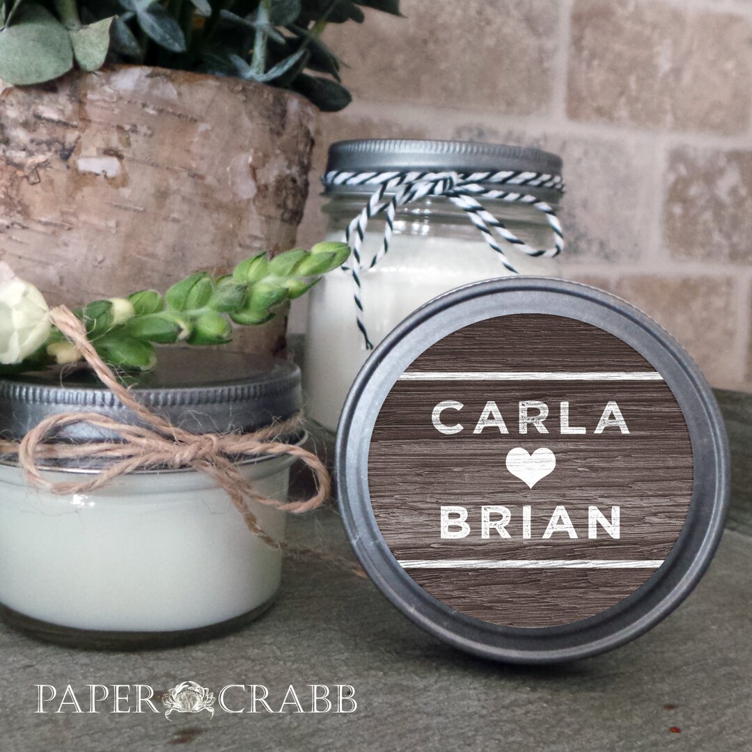 Personalized Soy Candle Wedding Favors: Woodgrain Label, Set of 12 - Etsy