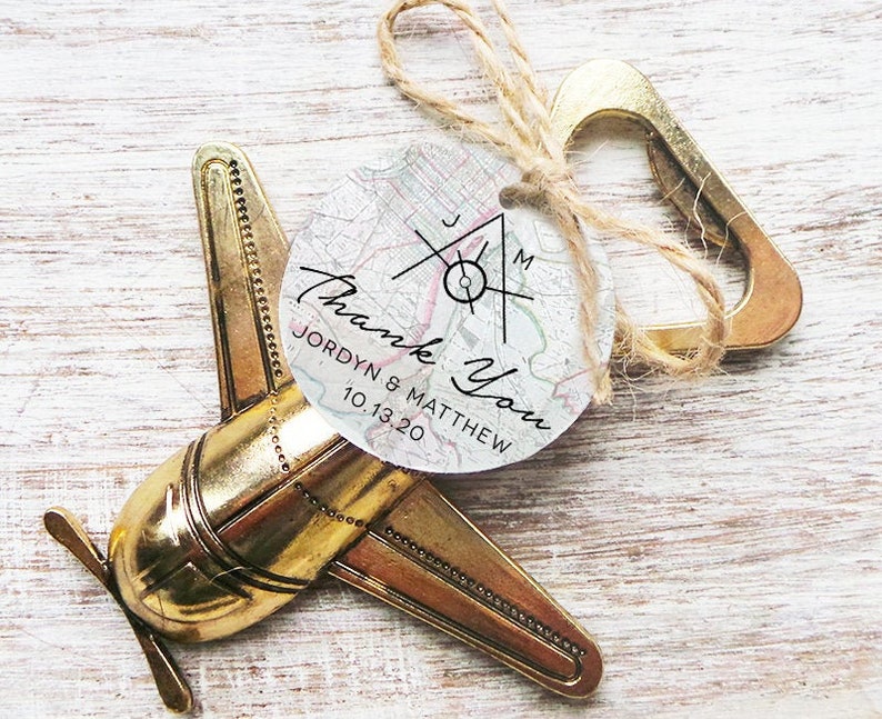 Airplane Bottle Opener Favor w/ Personalized Tag 25qty /Wedding Favor/Shower Favor image 1