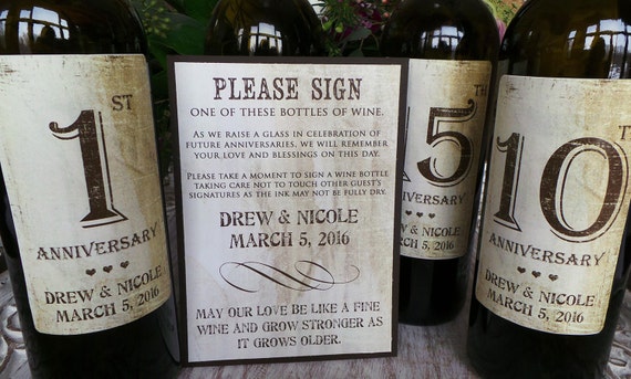 labels 1 instructional sign..choose your colors and numbers Guest Book Anniversary Wine Labels 4