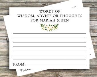Message in a Bottle PRINTED Notes...Words of Wisdom for Bride and Groom, Shower Advice....White Roses