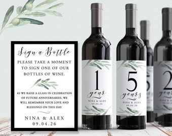 Anniversary Wine Bottle Guest Book Labels: Olive Branch Design