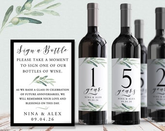 Guest Book Anniversary Wine Labels 4+ labels, 1 instructional sign..choose your colors and numbers...Olive Branch