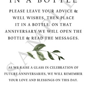 Guest Book Anniversary Wine Labels 4 labels, 1 instructional sign..choose your colors and numbers...Simple Greenery image 6