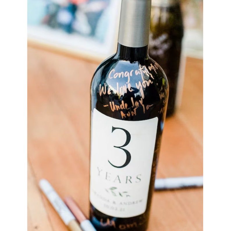 Guest Book Anniversary Wine Labels 4 labels, 1 instructional sign..choose your colors and numbers...Simple Greenery image 3