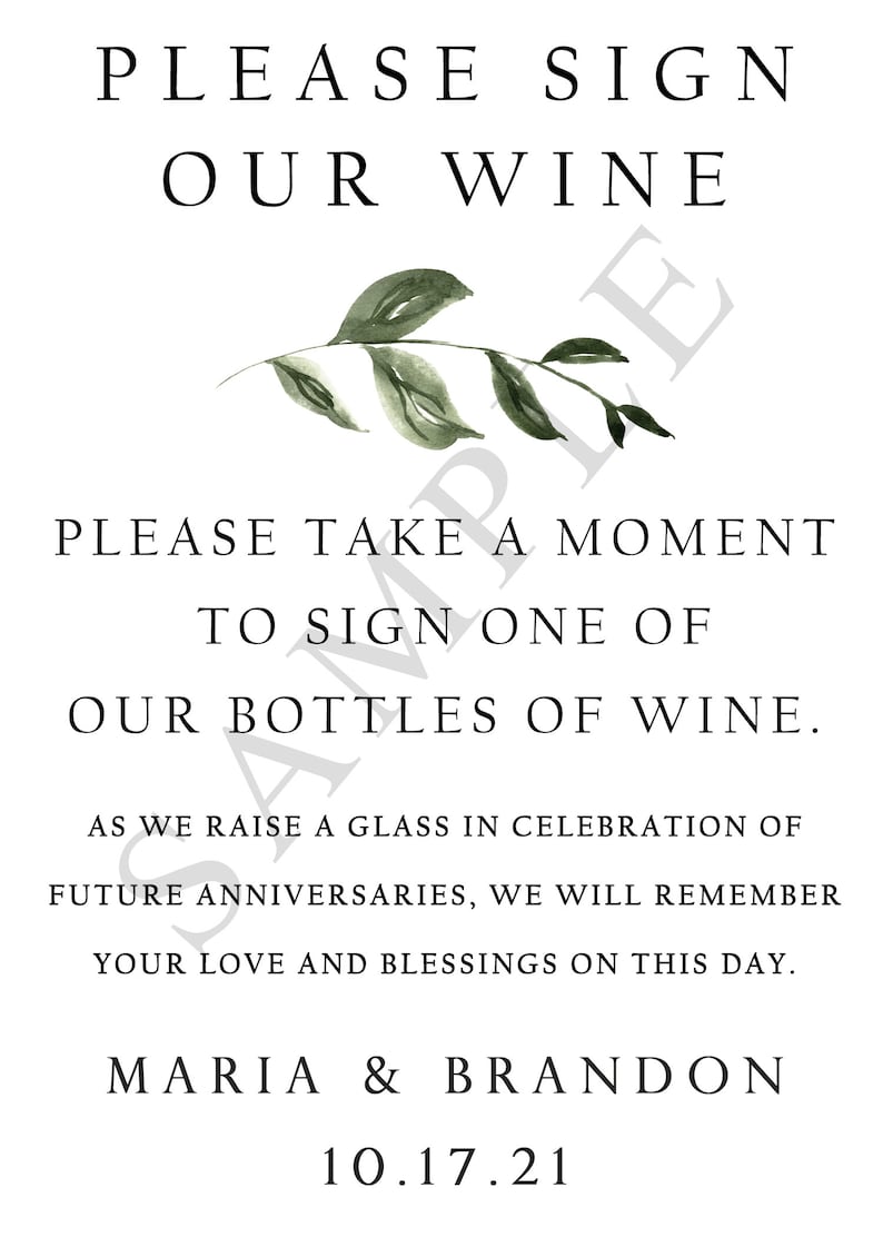 Guest Book Anniversary Wine Labels 4 labels, 1 instructional sign..choose your colors and numbers...Simple Greenery image 5