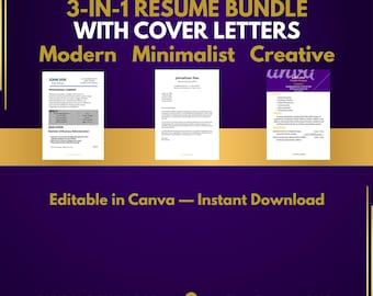 Lot de modèles de CV et de lettre de motivation : moderne, minimaliste, créatif (téléchargement numérique)