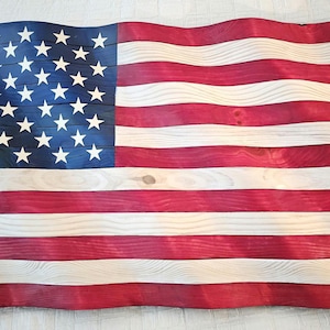 Hand Carved Wavy Rustic 3D Wooden American Flag, Large Waving American Flag, Charred American Flag, NO CNC, Classic American Flag, Wall Art