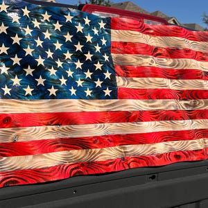 Hand Carved Wavy Rustic 3D Wooden American Flag, Large Waving American Flag, Charred American Flag, NO CNC, Classic American Flag, Wall Art