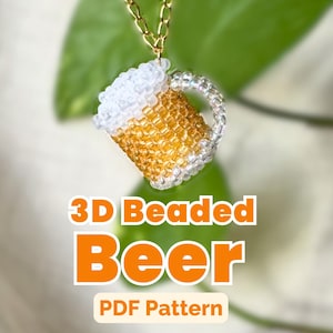 Patrón de dije para jarra de cerveza con cuentas | Tutorial en PDF de punto peyote 3D | Joyería de comida | Descarga instantánea