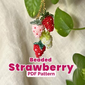 Patrón de fresa con cuentas | Tutorial de punto peyote en PDF | Amuleto de fruta | Descarga instantánea