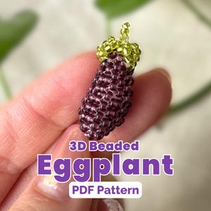 Patrón de berenjena con cuentas | Tutorial de punto peyote en PDF | Amuleto vegetal | Descarga instantánea