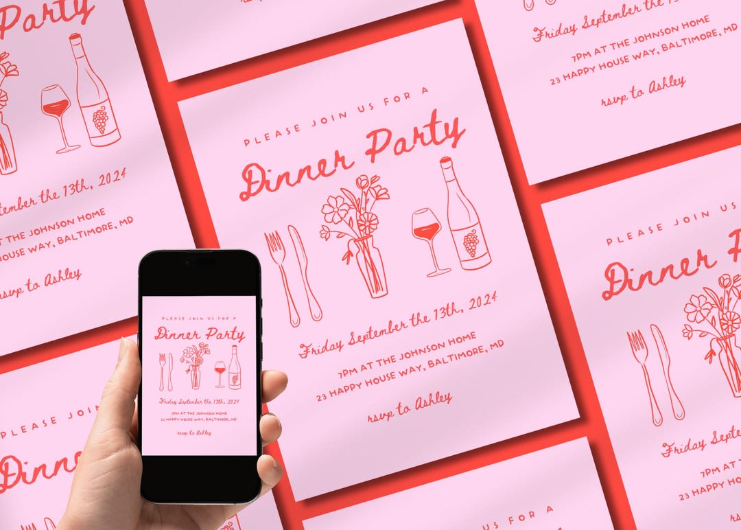Editable Dinner Party Invite Template and Bonus Menu Template Canva ...