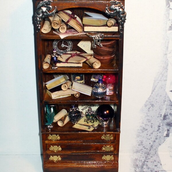 Gothic Witch Wizard Halloween dollhouse miniatures cabinet dresser  bookcase ooak