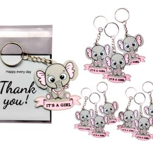 Porte-clés éléphants imprimés en 3D – Lot de 10 | Cadeaux révélateurs de genre : « C'est une fille » ou « C'est un garçon »