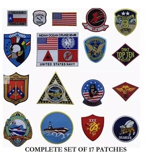 Top Gun Inspired Patch Set - 17 Embroidered Military Aviation Patches, US Navy Pilot Bomber Jacket Sew On Patches