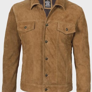 Men's Genuine Suede Trucker Jacket, Real Leather Jacket, Classic Outerwear