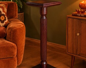 Vintage Wood Plant Stand, Bombay Company Decor with Brass Feet, Tall Indoor Display H28.25 x W10 in